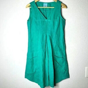 Click XS green linen dress with front pockets